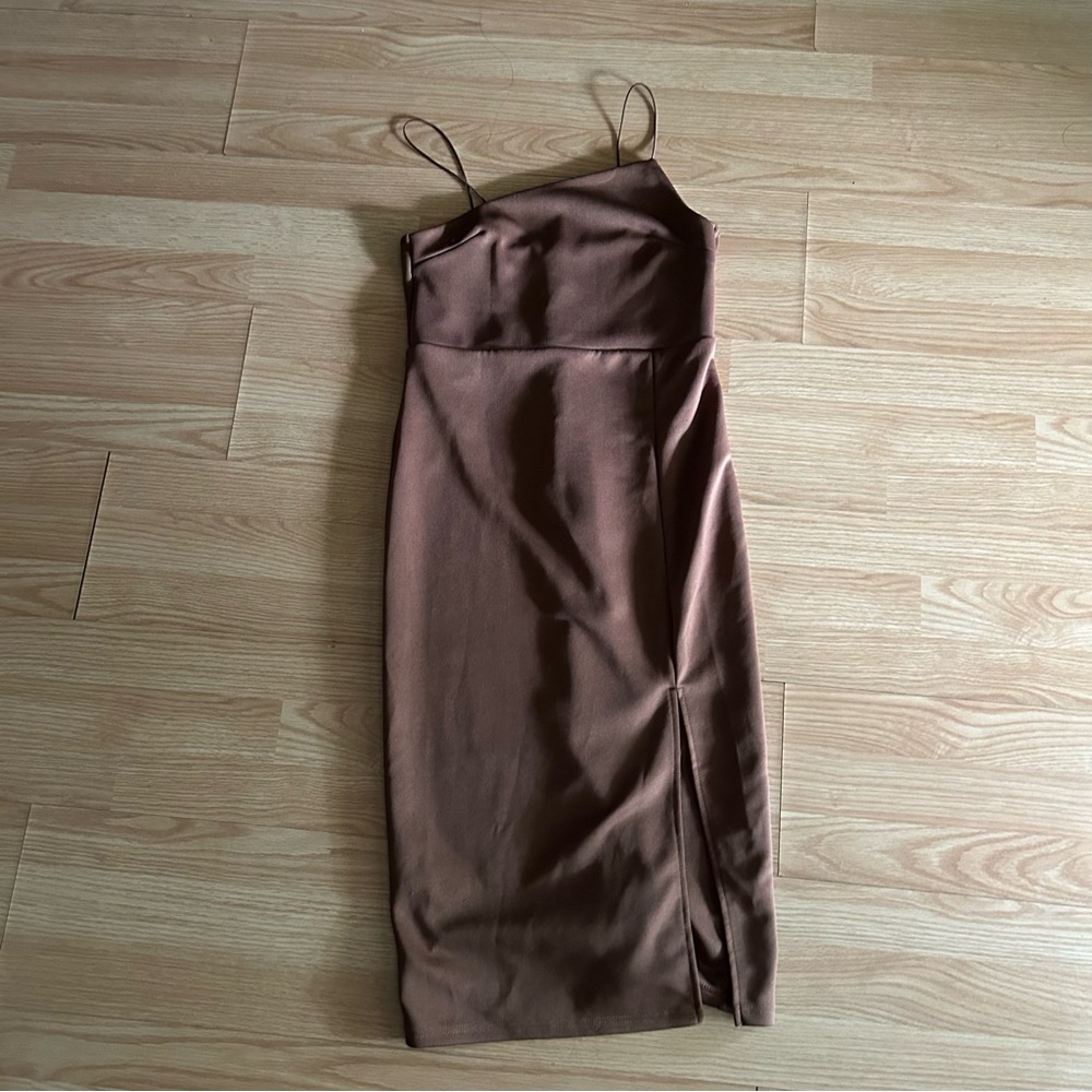 Lyaner Brown Asymmetrical Slit Dress Medium